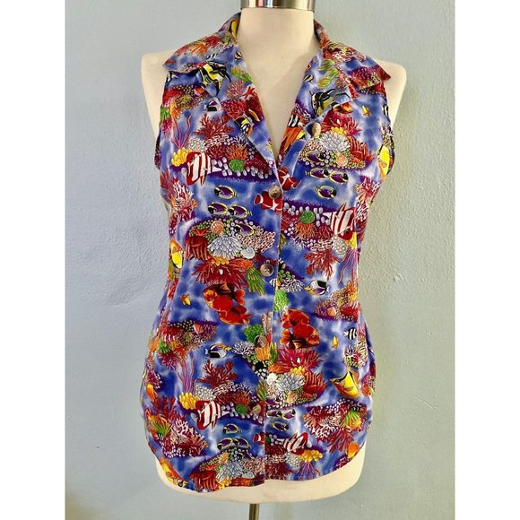 1980s Tropical Fish Sleeveless Collar Top - Picture 4 of 4